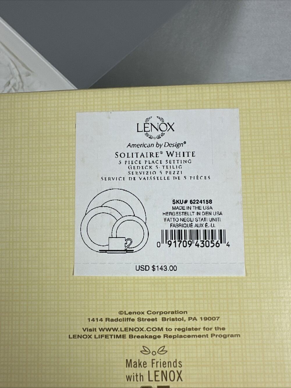 Lenox Solitaire 5 Piece Place Setting white With Platinum Trim